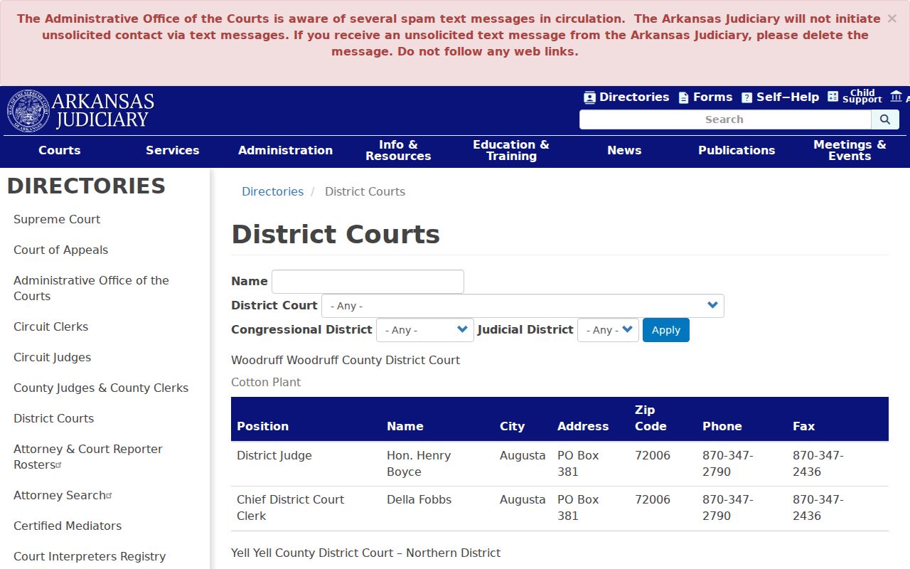 Yell County bench warrant District Court directory