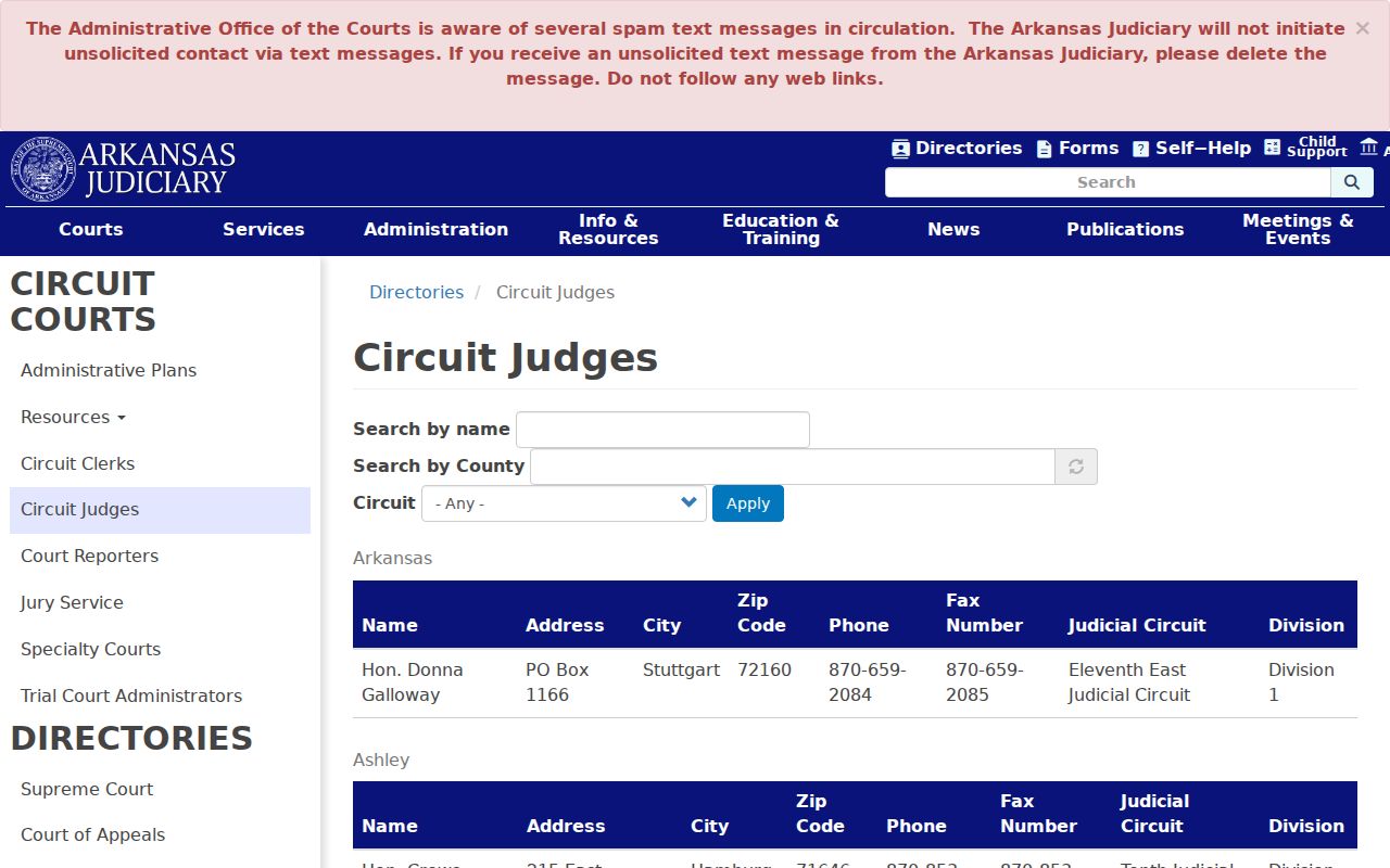 Yell County arrest warrant circuit judge directory